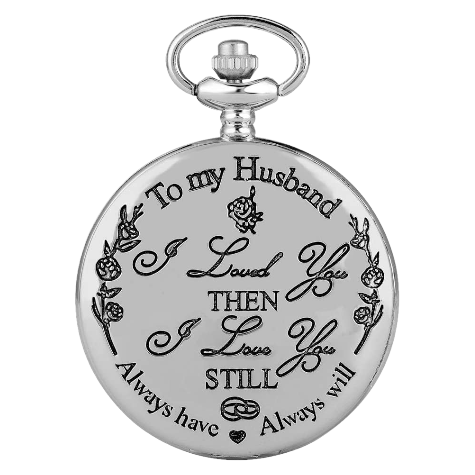 Vintage To My Husband Silver Pocket Watch - Quartz Movement - Roman ...